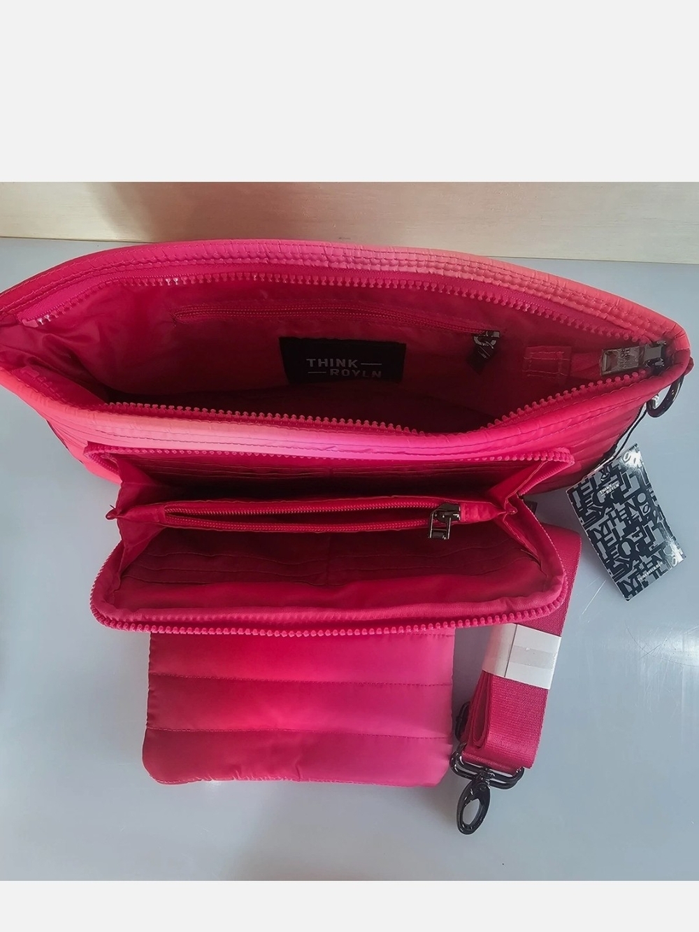New Think Royln Bank Street XL TrPink Quilted Crossbody Bag with Removable Pouch - Picture 5 of 10